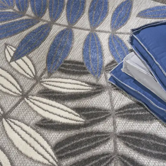 Blue And Gray Round Floral Indoor Outdoor Area Rug Photo 7