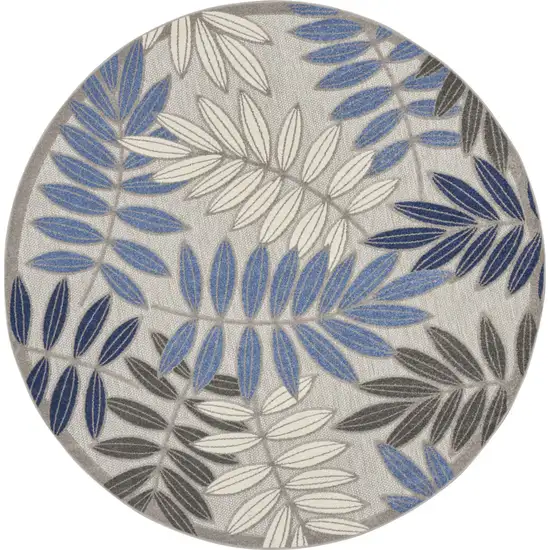 8' Blue And Gray Round Floral Indoor Outdoor Area Rug Photo 4