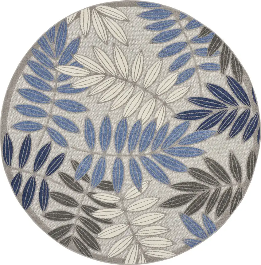 8' Blue And Gray Round Floral Indoor Outdoor Area Rug Photo 4