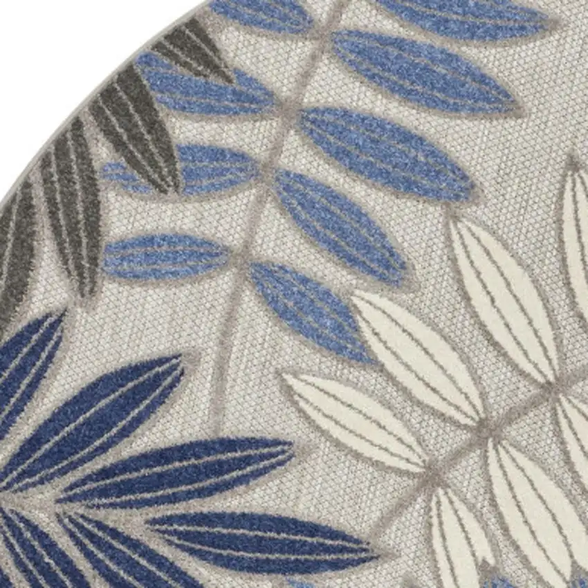 8' Blue And Gray Round Floral Indoor Outdoor Area Rug Photo 3