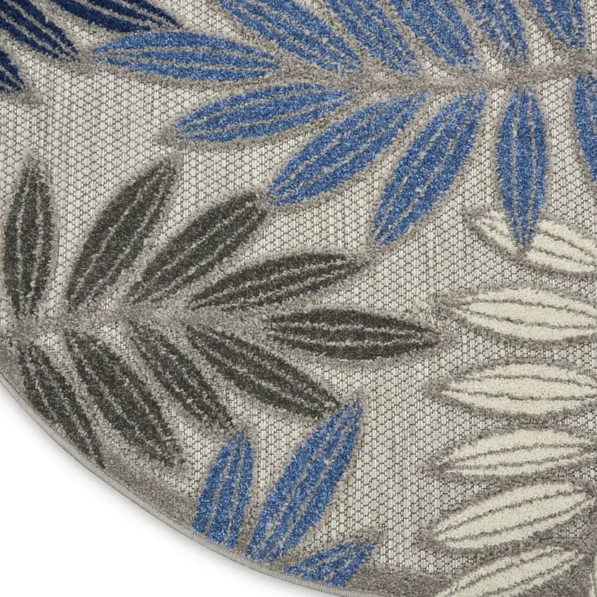 Blue And Gray Round Floral Indoor Outdoor Area Rug Photo 4