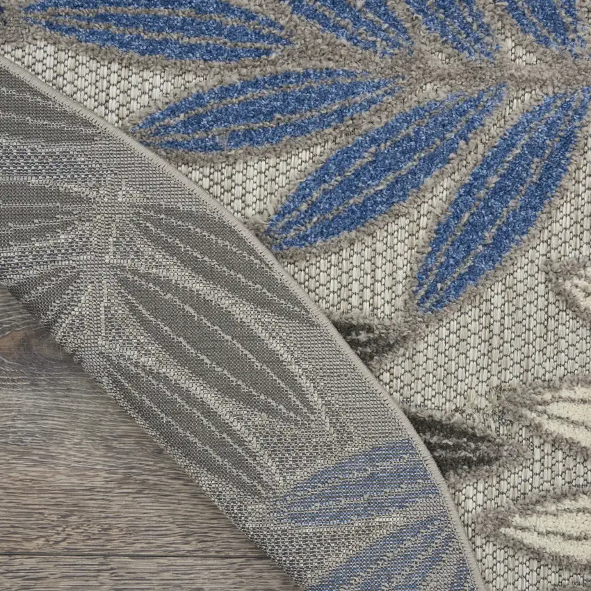 8' Blue And Gray Round Floral Indoor Outdoor Area Rug Photo 9