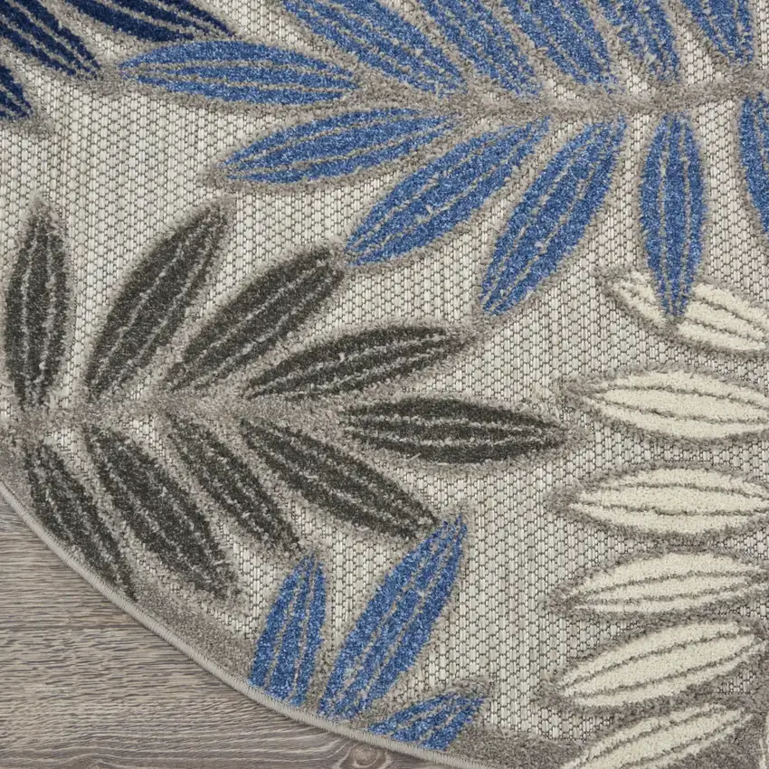 8' Blue And Gray Round Floral Indoor Outdoor Area Rug Photo 9