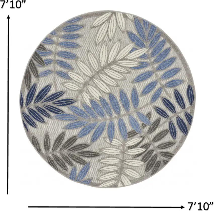 Gray and Blue Leaves Indoor Outdoor Area Rug Photo 4