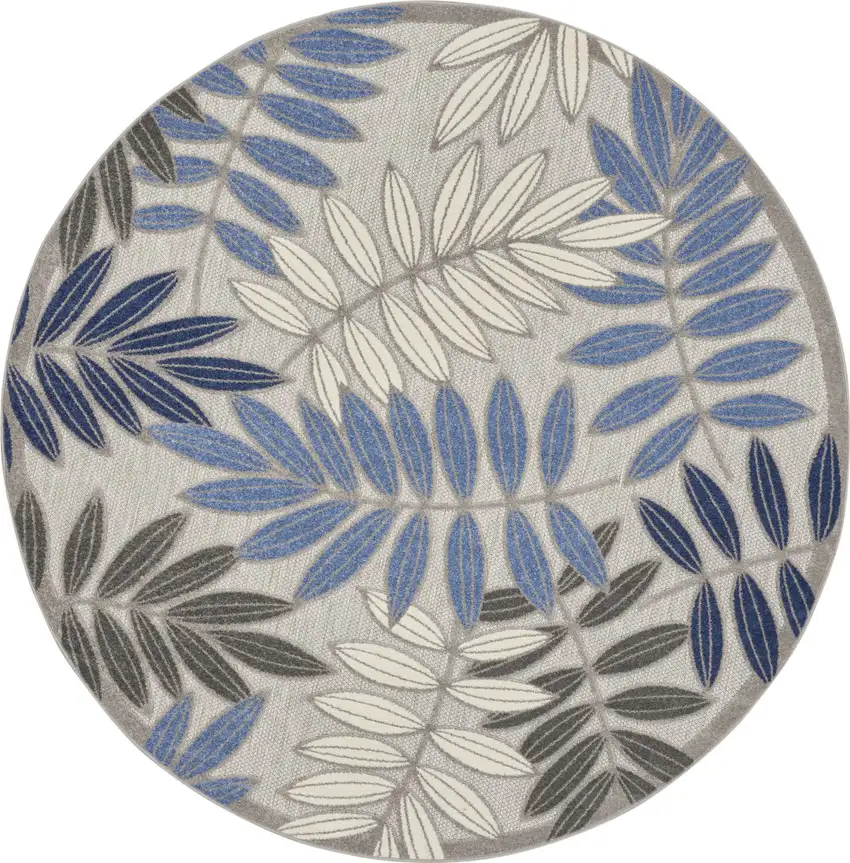 8' Blue And Gray Round Floral Indoor Outdoor Area Rug Photo 1