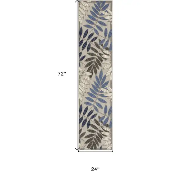 Grey/Blue Floral Indoor Outdoor Area Rug Photo 7