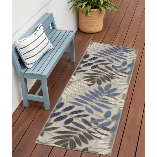 6' Blue And Gray Floral Indoor Outdoor Area Rug Photo 2