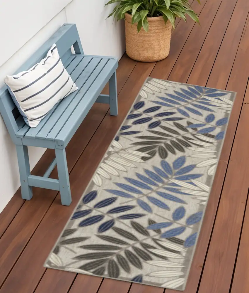 6' Blue And Gray Floral Indoor Outdoor Area Rug Photo 2