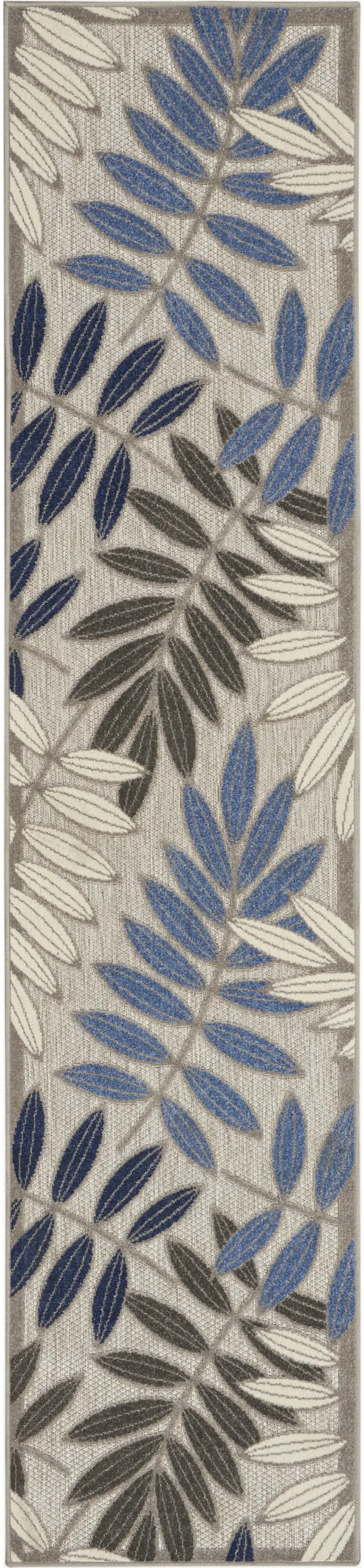 Grey/Blue Floral Indoor Outdoor Area Rug Photo 1