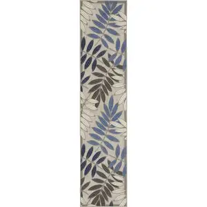 Photo of Gray and Blue Leaves Indoor Outdoor Runner Rug