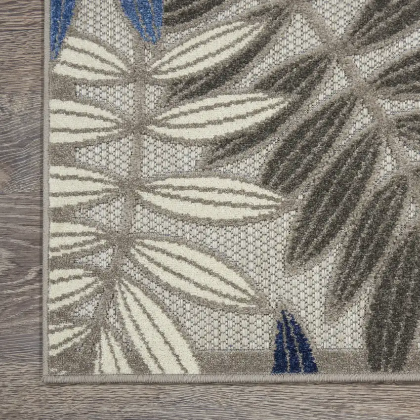 6' Blue And Gray Floral Indoor Outdoor Area Rug Photo 9