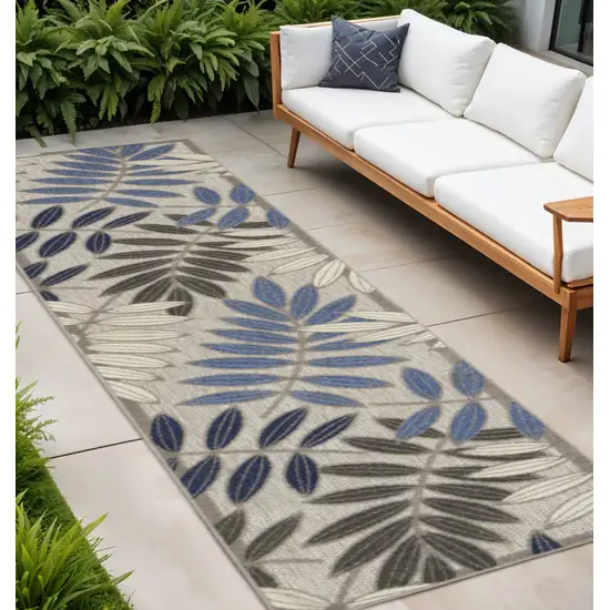 10' Blue And Gray Floral Indoor Outdoor Area Rug Photo 2