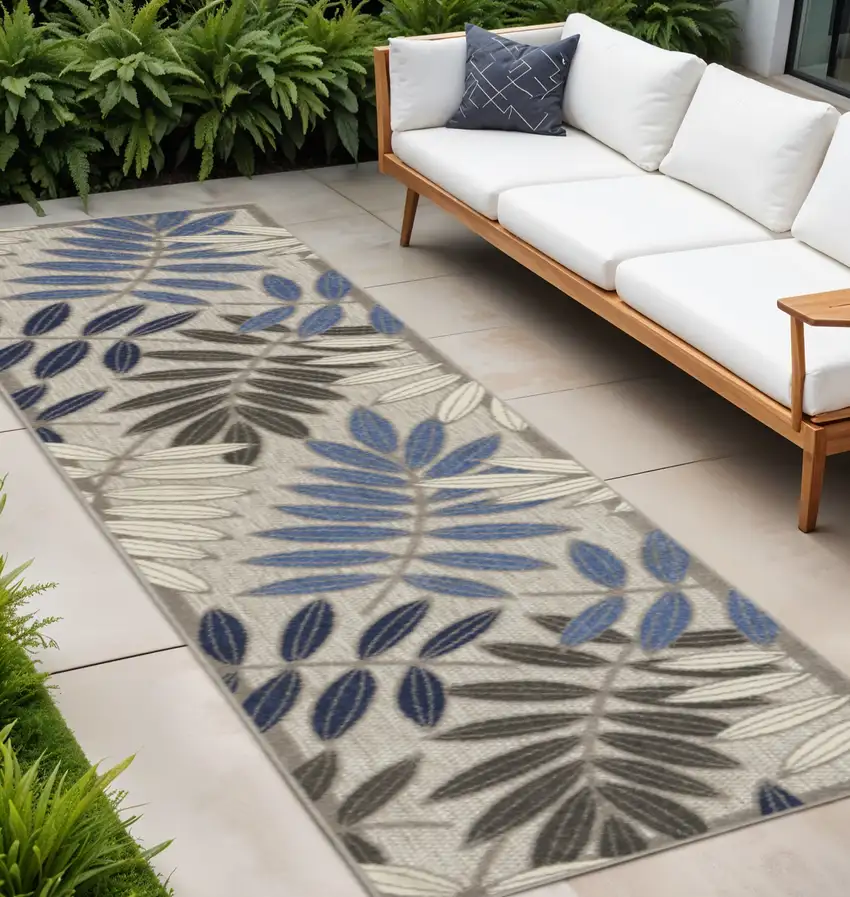 10' Blue And Gray Floral Indoor Outdoor Area Rug Photo 2