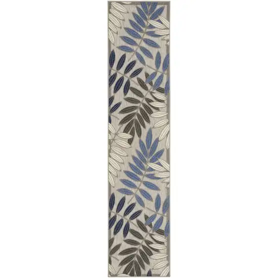 8' Blue And Gray Floral Indoor Outdoor Area Rug Photo 2