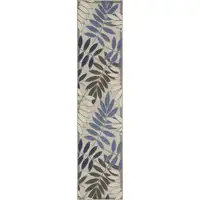 Photo of Gray and Blue Leaves Indoor Outdoor Runner Rug