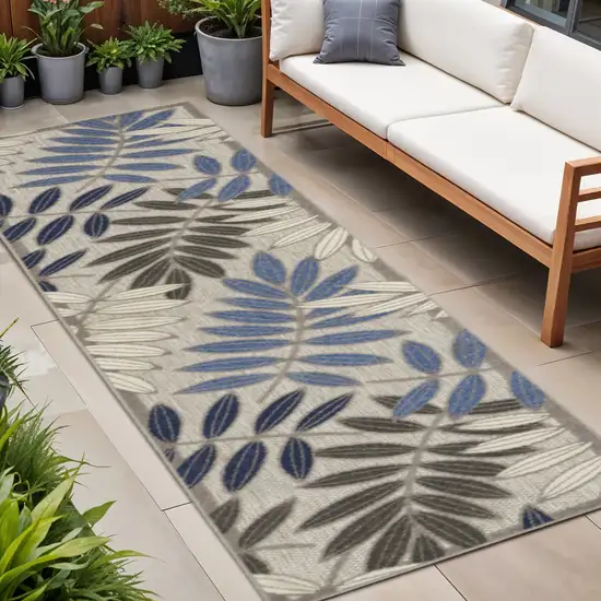 8' Blue And Gray Floral Indoor Outdoor Area Rug Photo 2