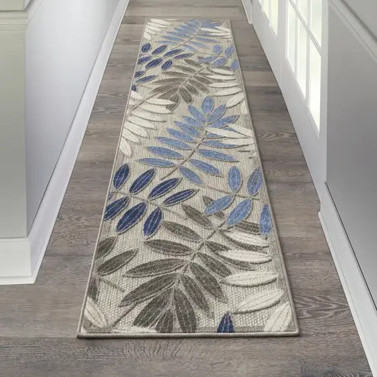 8' Blue And Gray Floral Indoor Outdoor Area Rug Photo 4