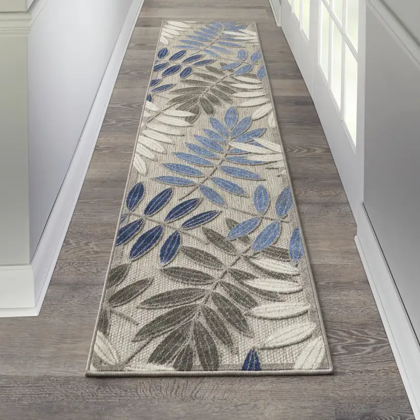 8' Blue And Gray Floral Indoor Outdoor Area Rug Photo 4