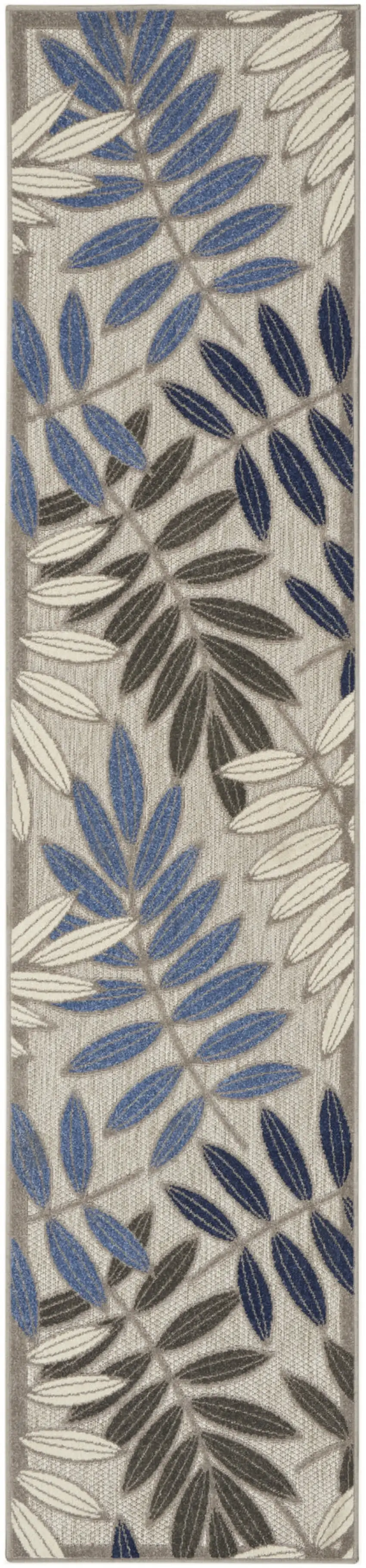 8' Blue And Gray Floral Indoor Outdoor Area Rug Photo 3