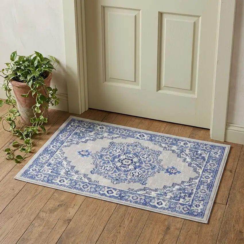 Gray and Blue Medallion Area Rug Photo 1