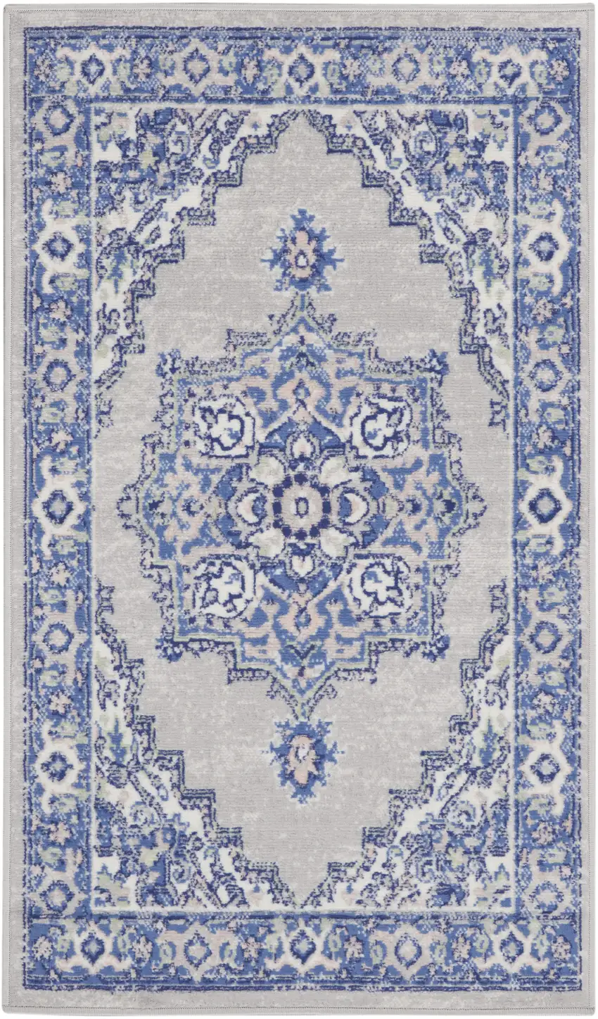 Gray and Blue Medallion Area Rug Photo 2