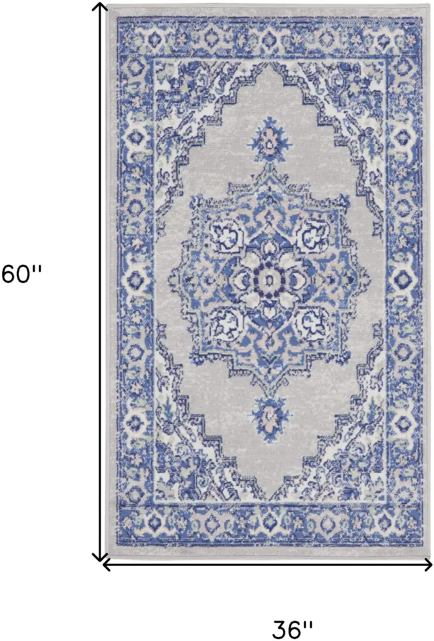 Gray and Blue Medallion Area Rug Photo 3