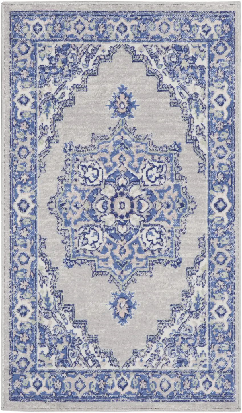 Gray and Blue Medallion Area Rug Photo 1