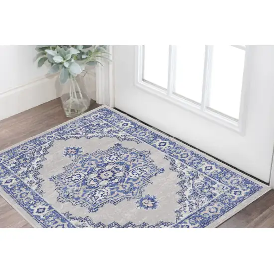 Gray and Blue Medallion Area Rug Photo 1