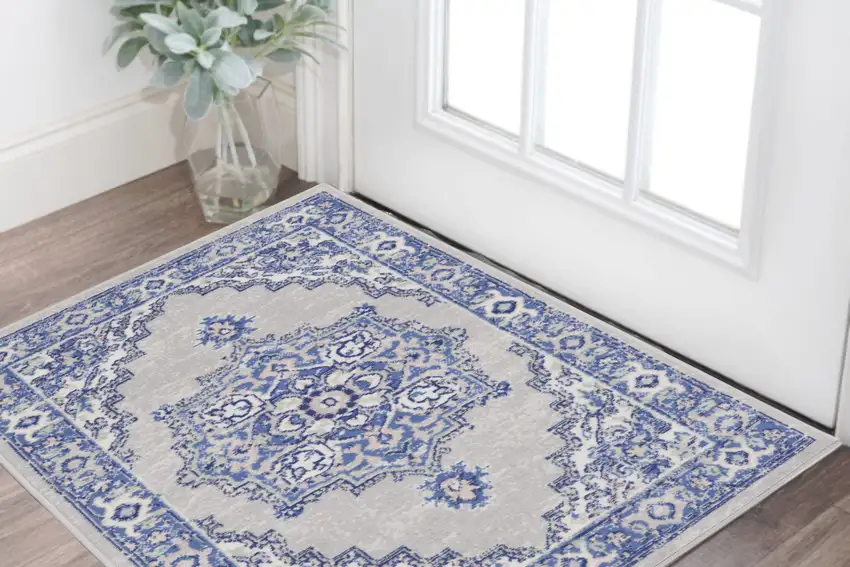 Gray and Blue Medallion Area Rug Photo 1