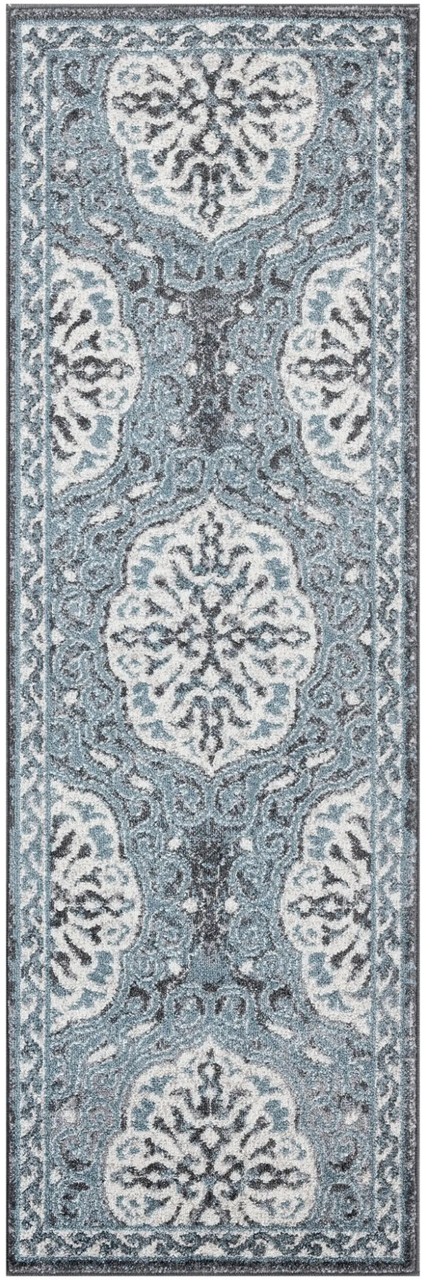 Gray and Blue Medallion Power Loom Runner Rug Photo 1