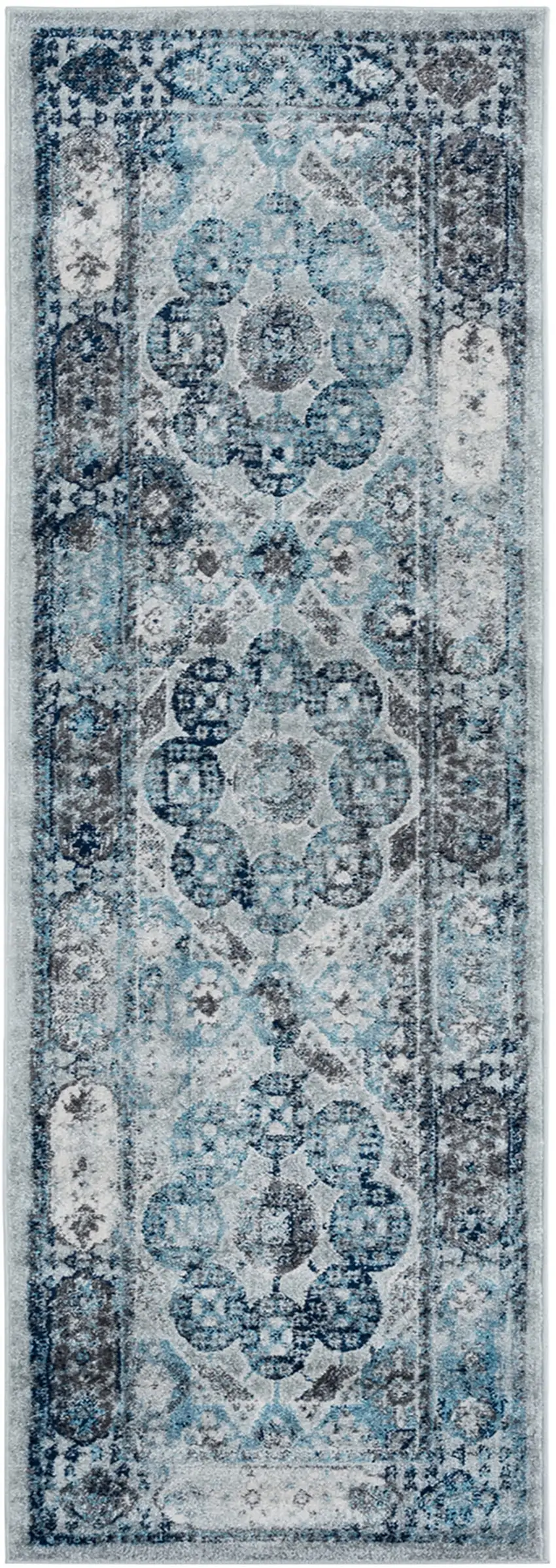 Gray and Blue Medallion Power Loom Runner Rug Photo 1