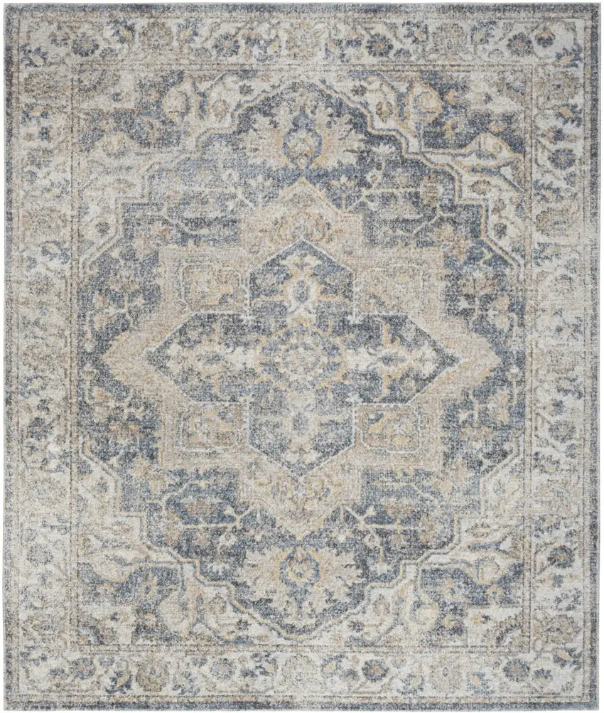 Gray and Blue Oriental Power Loom Washable Area Rug Photo 1
