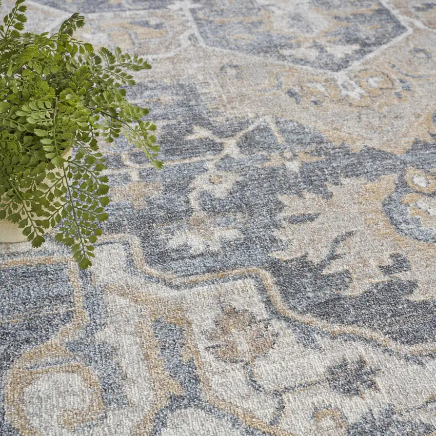 Gray and Blue Oriental Power Loom Washable Area Rug Photo 8