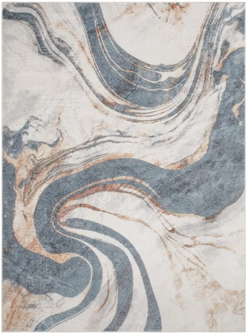 Gray and Blue Oriental Power Loom Washable Area Rug Photo 6