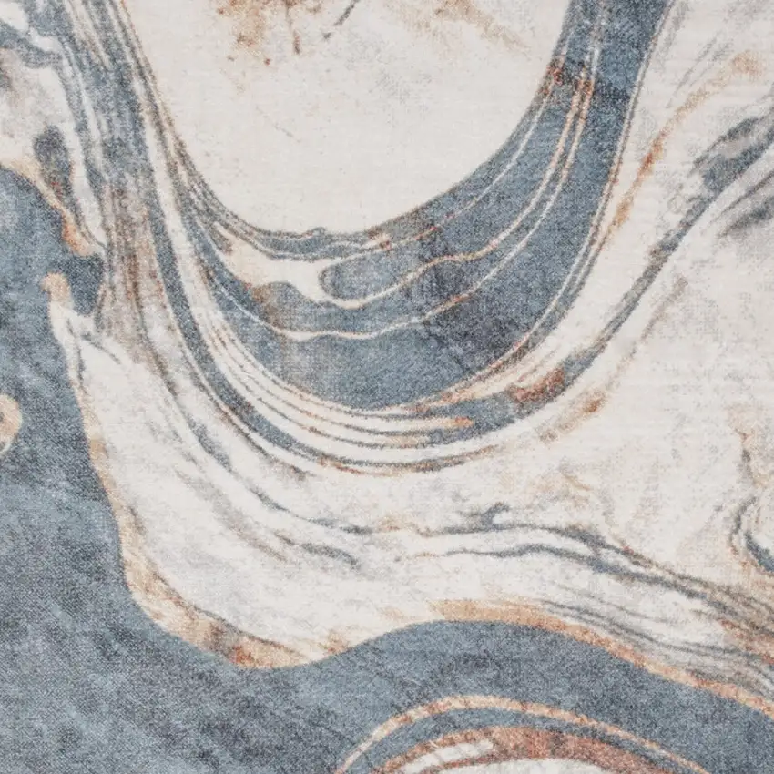 Gray and Blue Oriental Power Loom Washable Area Rug Photo 5