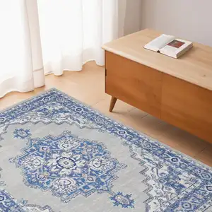 Photo of Gray and Blue Persian Medallion Area Rug