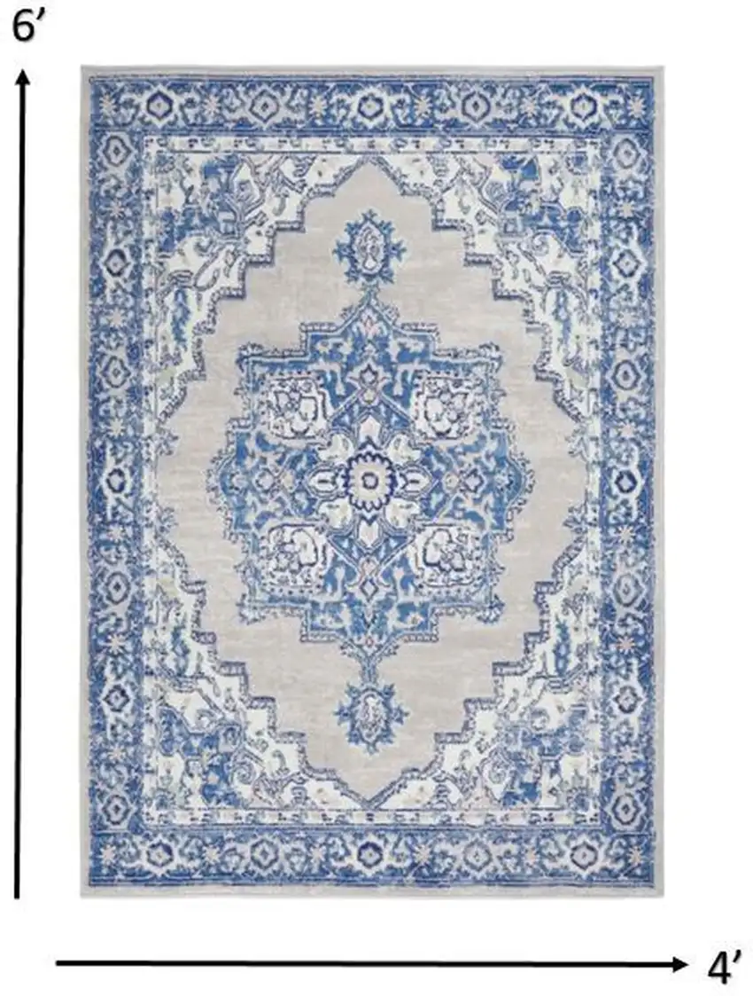 Gray and Blue Persian Medallion Area Rug Photo 3