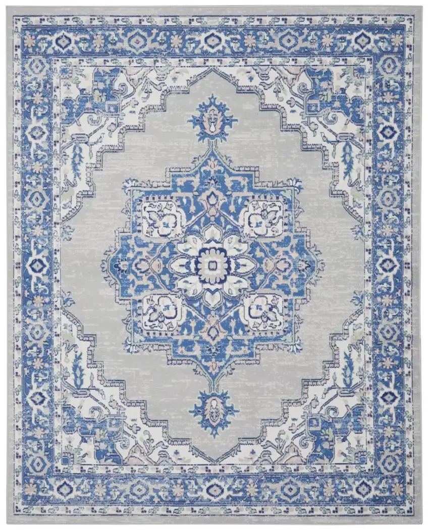 Blue Gray Floral Dhurrie Area Rug Photo 2