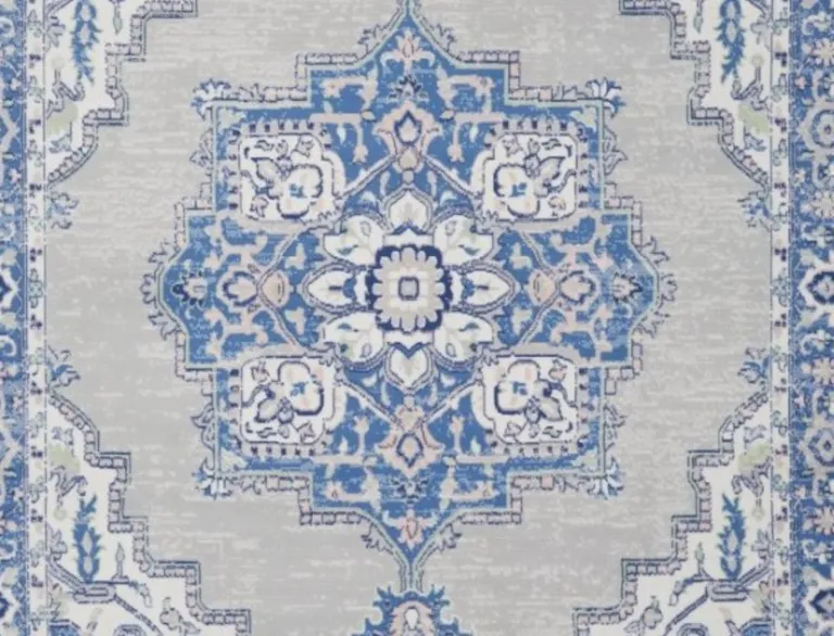Gray and Blue Persian Medallion Area Rug Photo 3