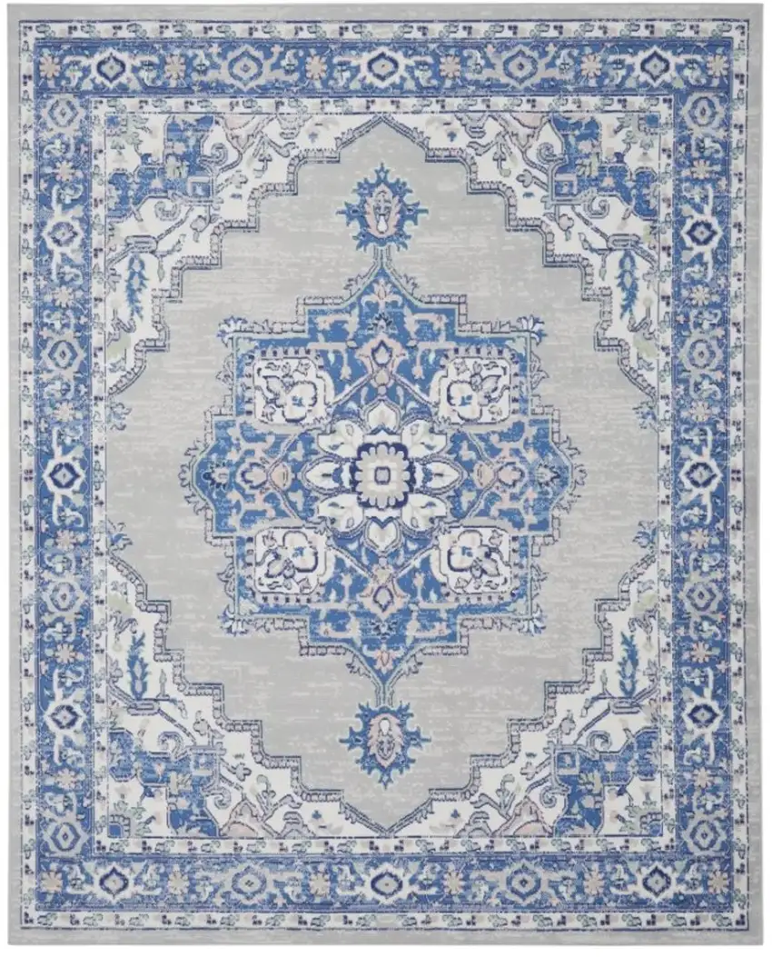 Blue Gray Floral Dhurrie Area Rug Photo 1