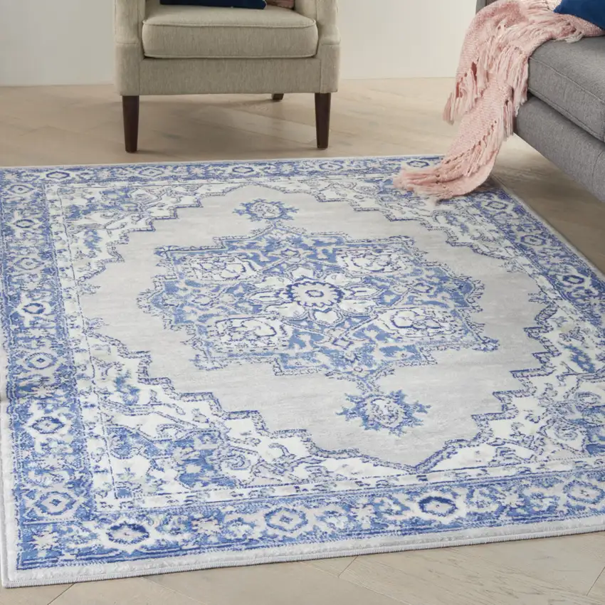 Blue And Gray Medallion Area Rug Photo 4