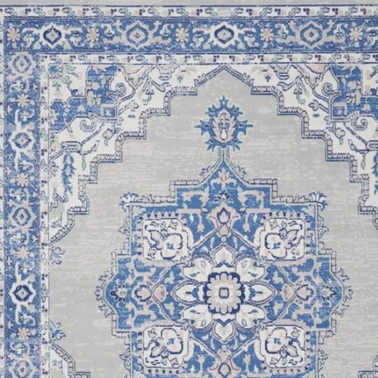 Gray and Blue Persian Medallion Area Rug Photo 3