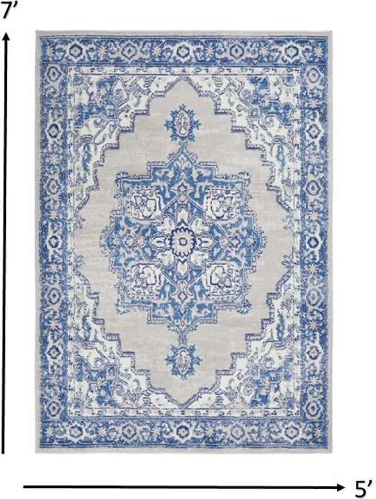 Gray and Blue Persian Medallion Area Rug Photo 3