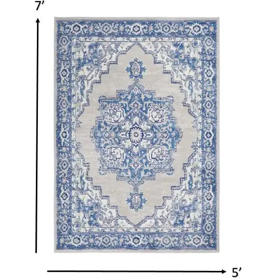 Gray and Blue Persian Medallion Area Rug Photo 3