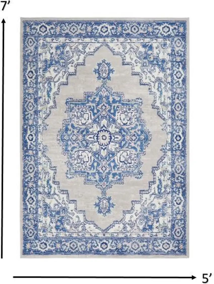 Gray and Blue Persian Medallion Area Rug Photo 3