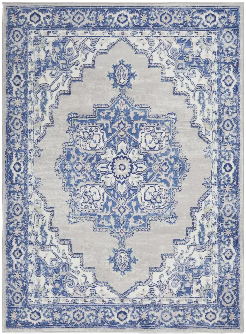 Blue And Gray Floral Area Rug Photo 9