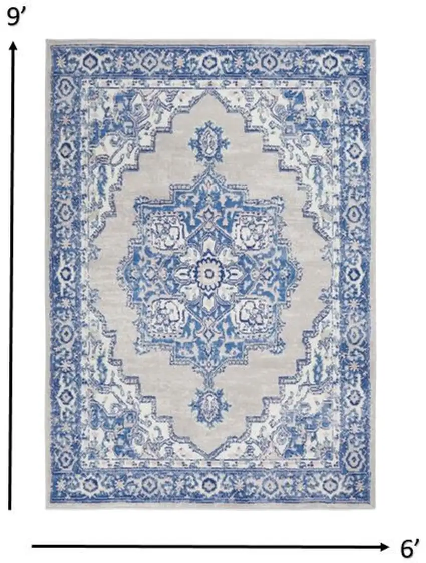 Gray and Blue Persian Medallion Area Rug Photo 3