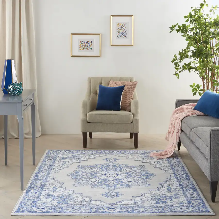 Blue And Gray Floral Area Rug Photo 6