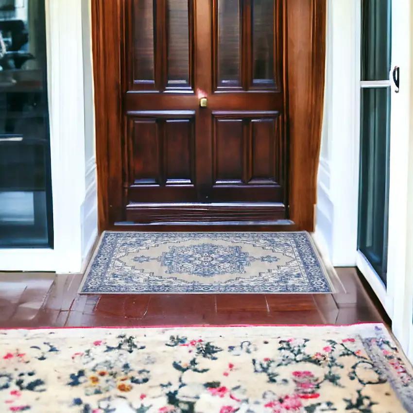 Blue Gray Floral Dhurrie Area Rug Photo 9