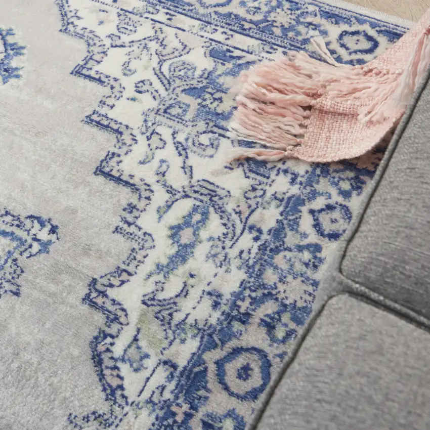 Blue And Gray Floral Area Rug Photo 8